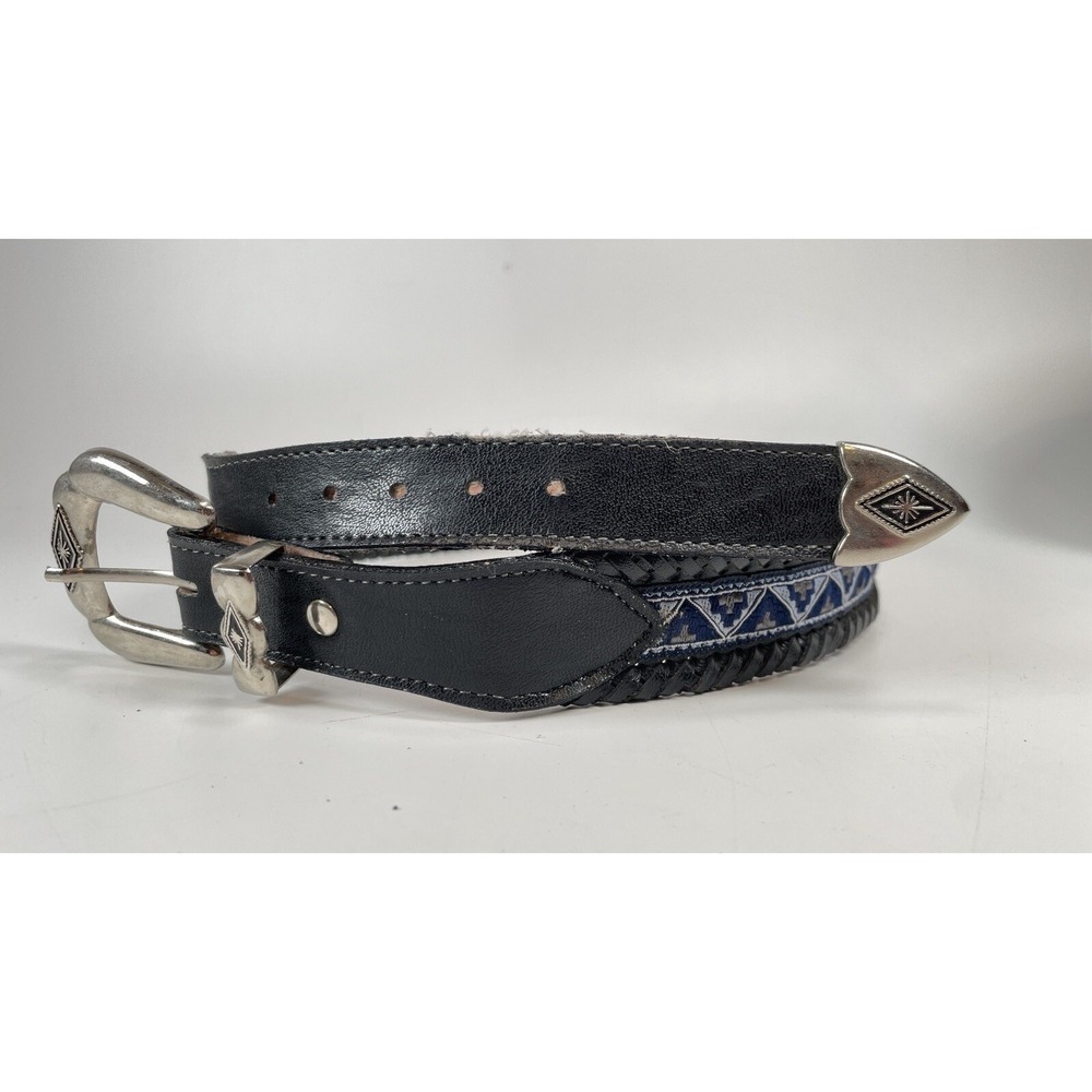 Vintage NUOVO Southwest Small Western Belt Blue Fabric Cowgirl 80's Small